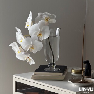 简约中古透明玻璃花瓶高脚杯水养鲜切花玫瑰现代客厅餐桌装饰摆件