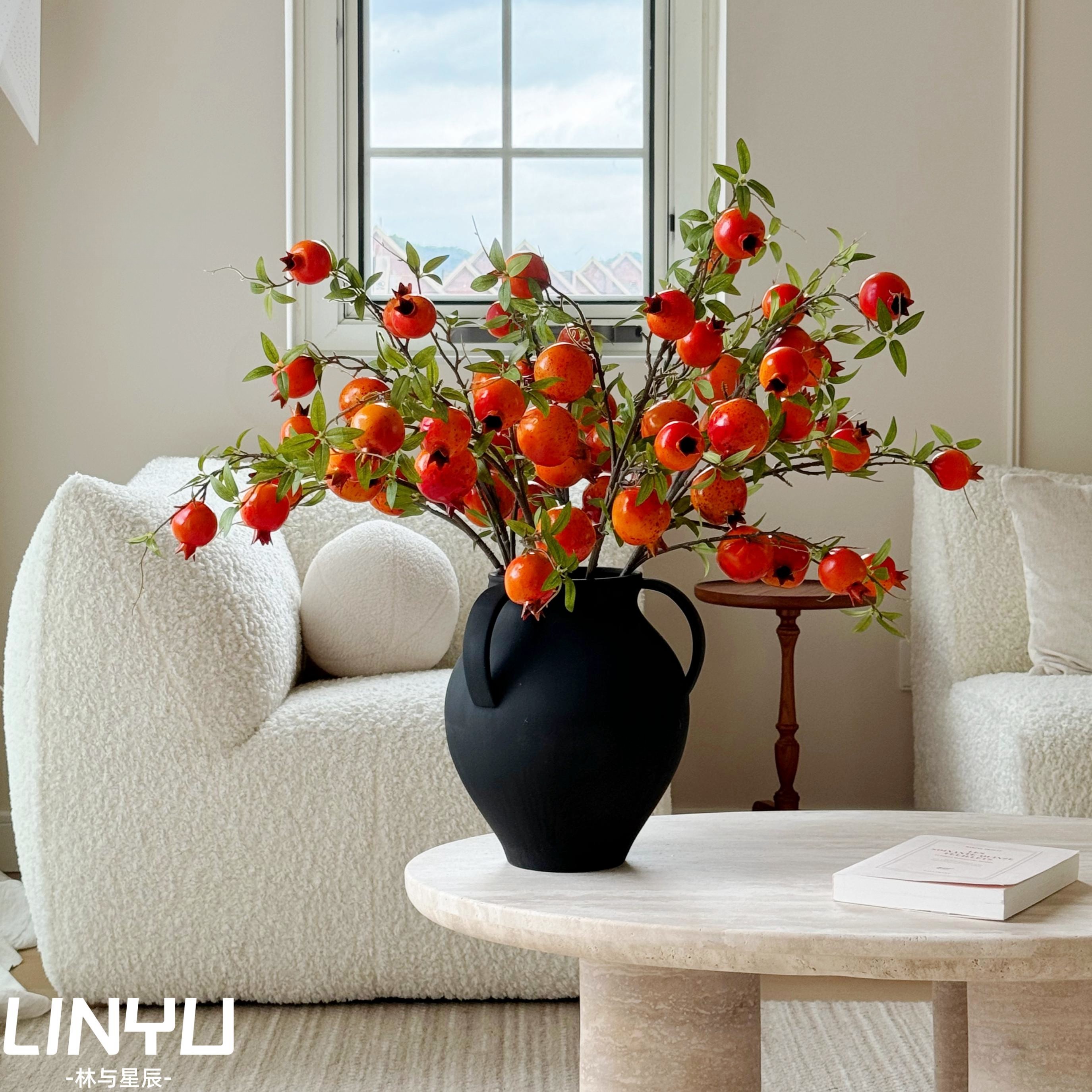 林与/仿真花石榴果树枝柿子摆件干花假花客厅插花餐桌装饰品摆件,家居饰品,仿真花/假花,淘宝优惠券,粉丝福利购,淘宝优惠卷