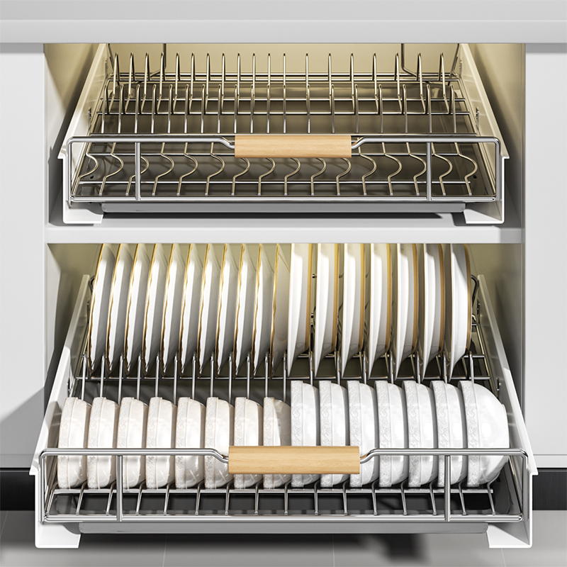 不锈钢橱柜内置碗碟架碗筷拉篮