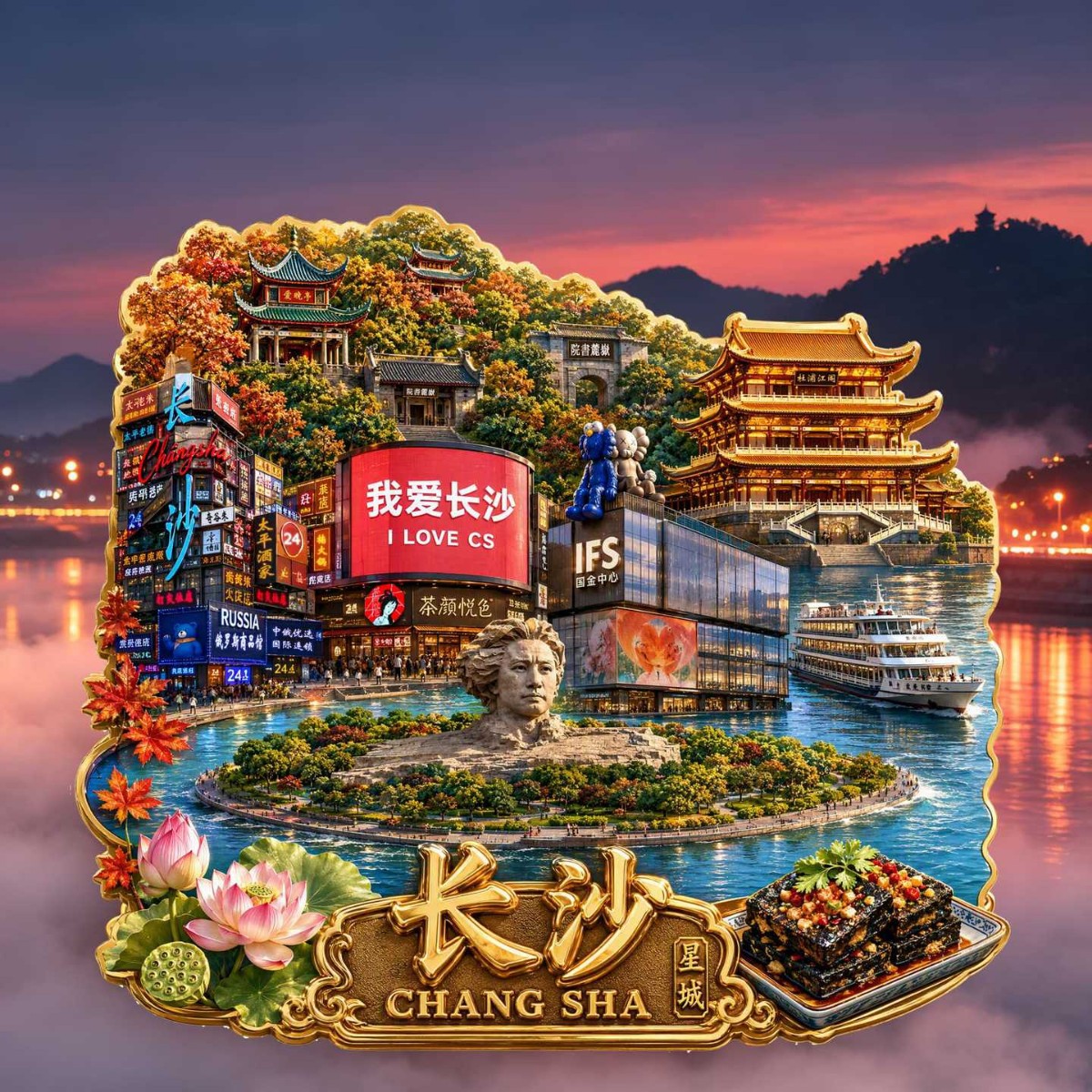 长沙景点旅游文创纪念品冰箱贴