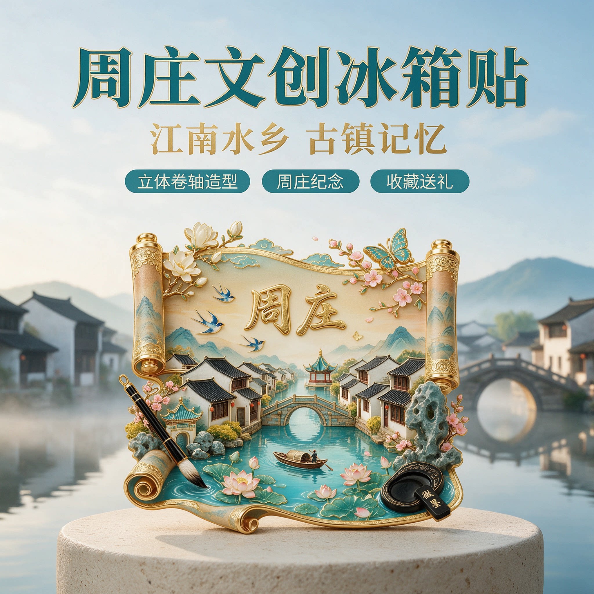 苏州周庄古镇旅游景点纪念冰箱贴