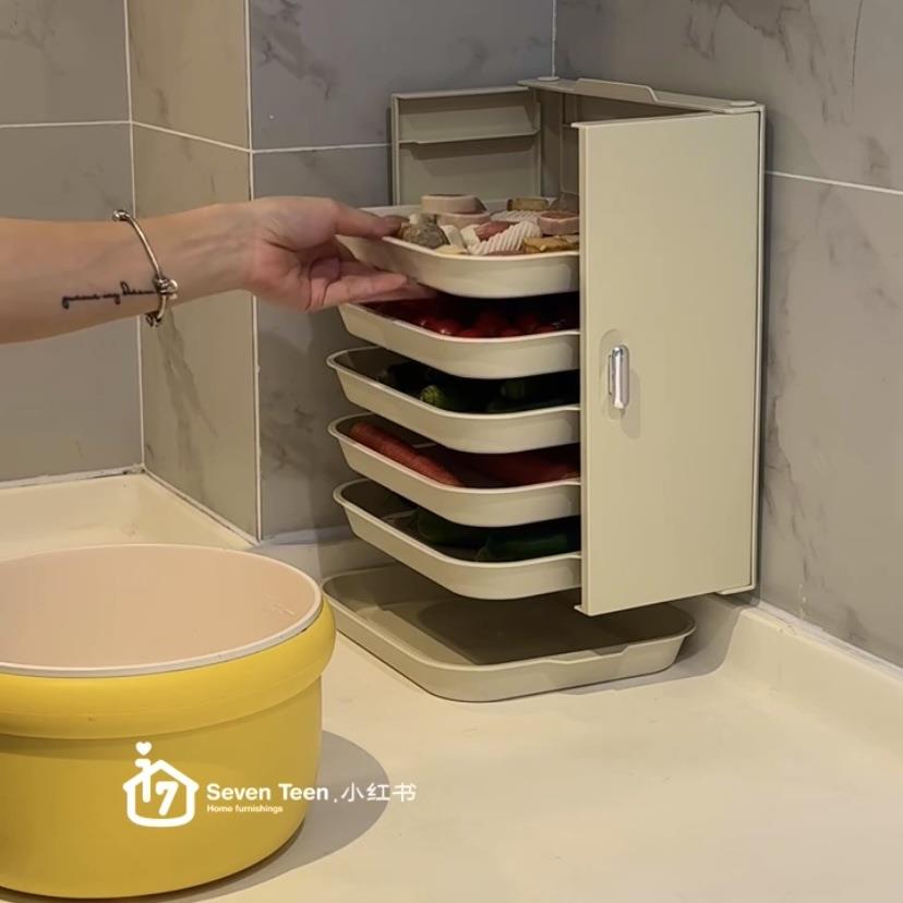 家用多层备菜盒神器壁挂式厨房备菜置物架可折叠多功能火锅配菜盘