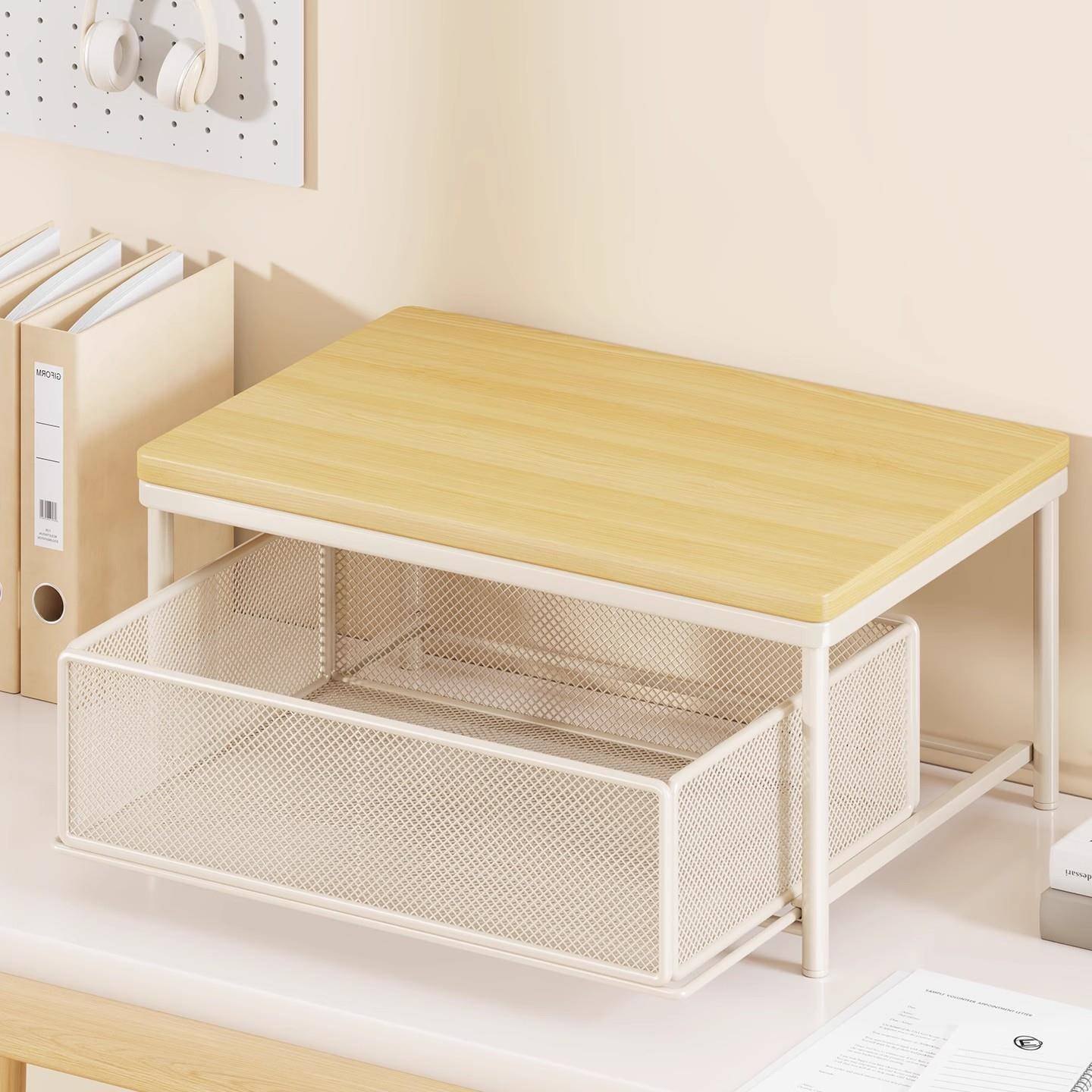 打印机置物架桌面双层复印机放置架办公室桌面可抽拉文件架整理架