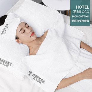 速发浴专用毛巾纯棉白色包头巾院裙浴巾床铺大浴巾log绣o字印