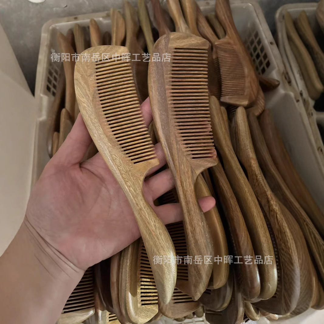 绿檀木梳家用长发头部按摩梳密齿梳大号尖手柄檀木细齿梳
