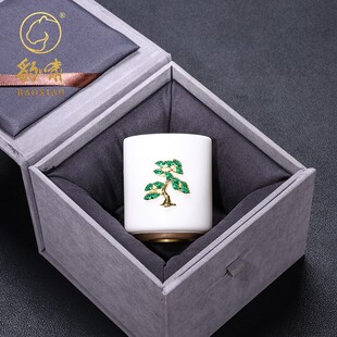 豹啸白瓷茶杯松树品茗杯主人杯功夫茶具陶瓷聚香杯闻香杯礼盒装
