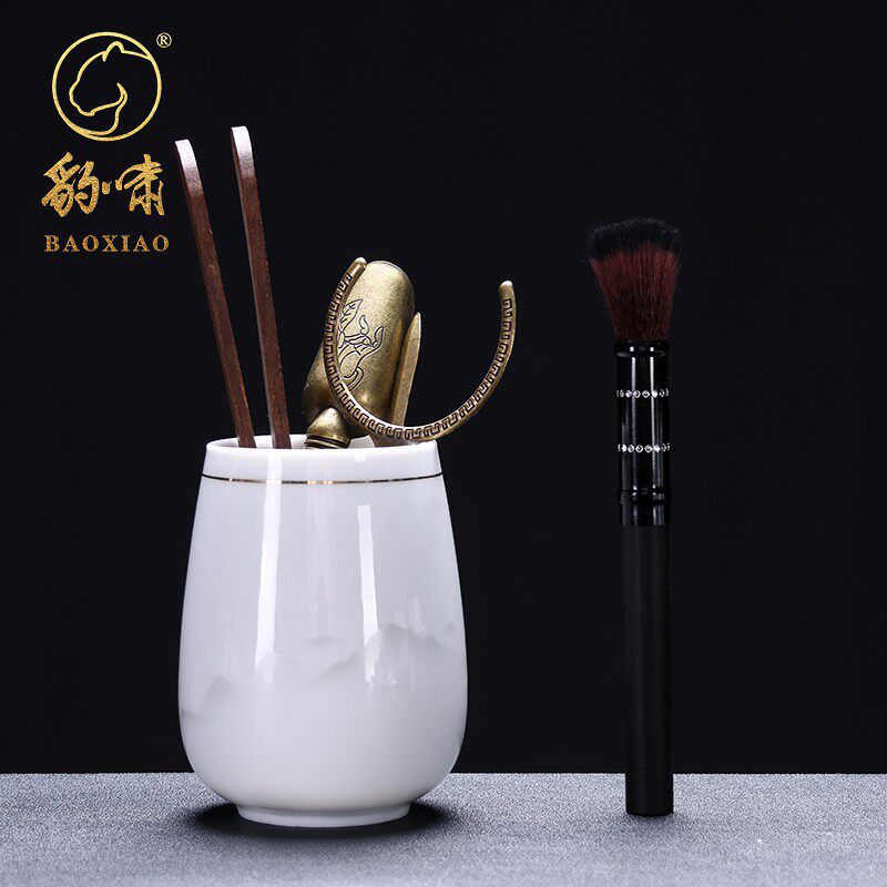 高档白冰种茶道六君子套装功夫茶具配件茶艺泡茶工具整套黑檀木