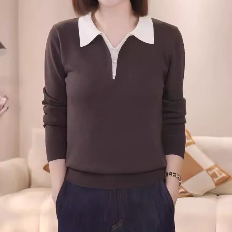 百搭妈妈长袖翻领针织衫