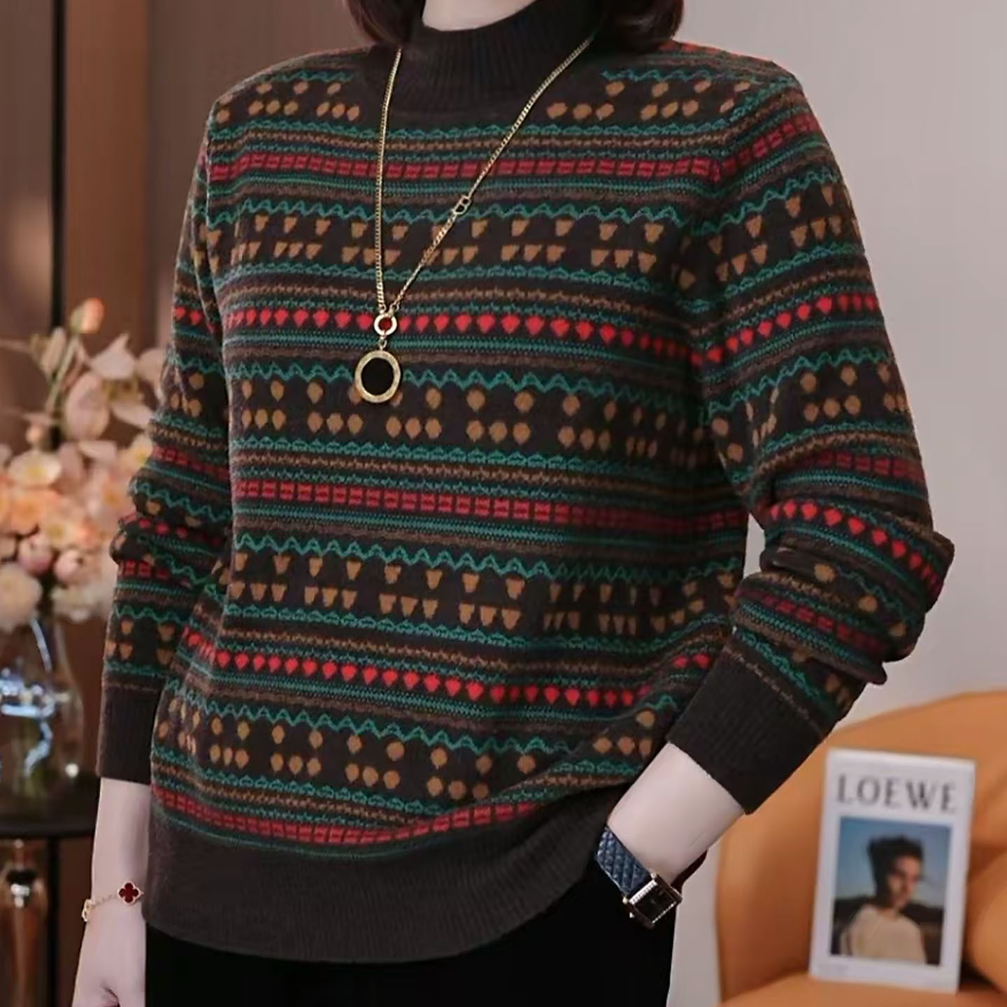 半高领复古套头针织衫加厚打底女