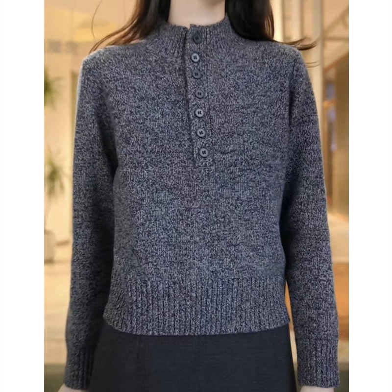 半高领纽扣针织衫女士秋冬新款女