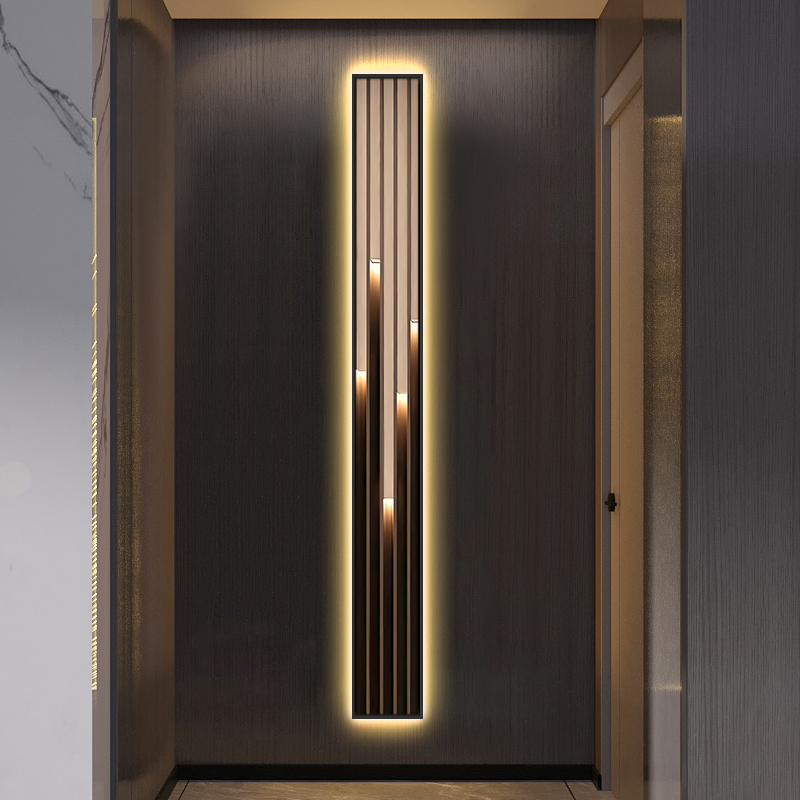 现代轻奢入户进门玄关装饰画抽象竖版窄长条发光氛围灯画客厅挂画