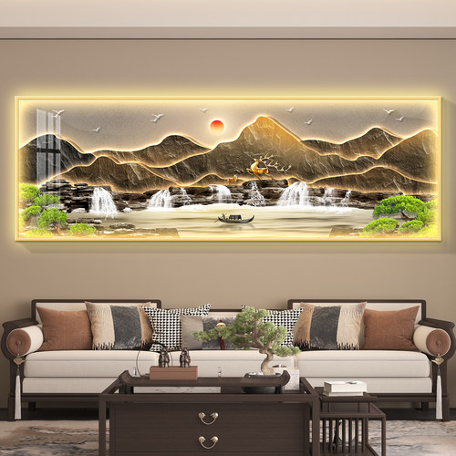 流水生财led灯轻奢客厅装饰画沙发背景墙挂画壁画简约现代高级感