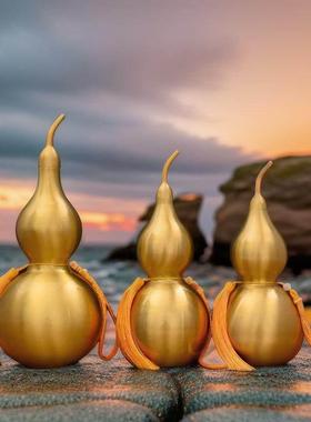 铜葫芦黄铜真品开口盖空心装朱砂五帝钱挂件新中式工艺品客厅摆件