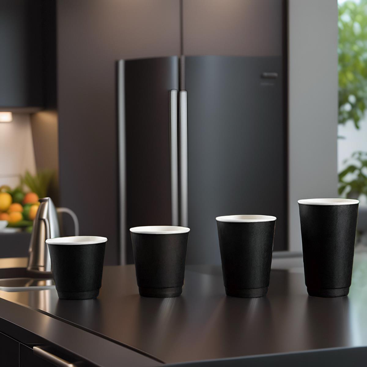 90口径双层中空防烫黑色咖啡一次性纸杯外卖热饮防漏纸杯定制logo