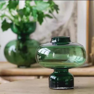 大肚子绿灯笼玻璃花瓶摆件客厅插花水养芍药绿植轻奢高级感颜值