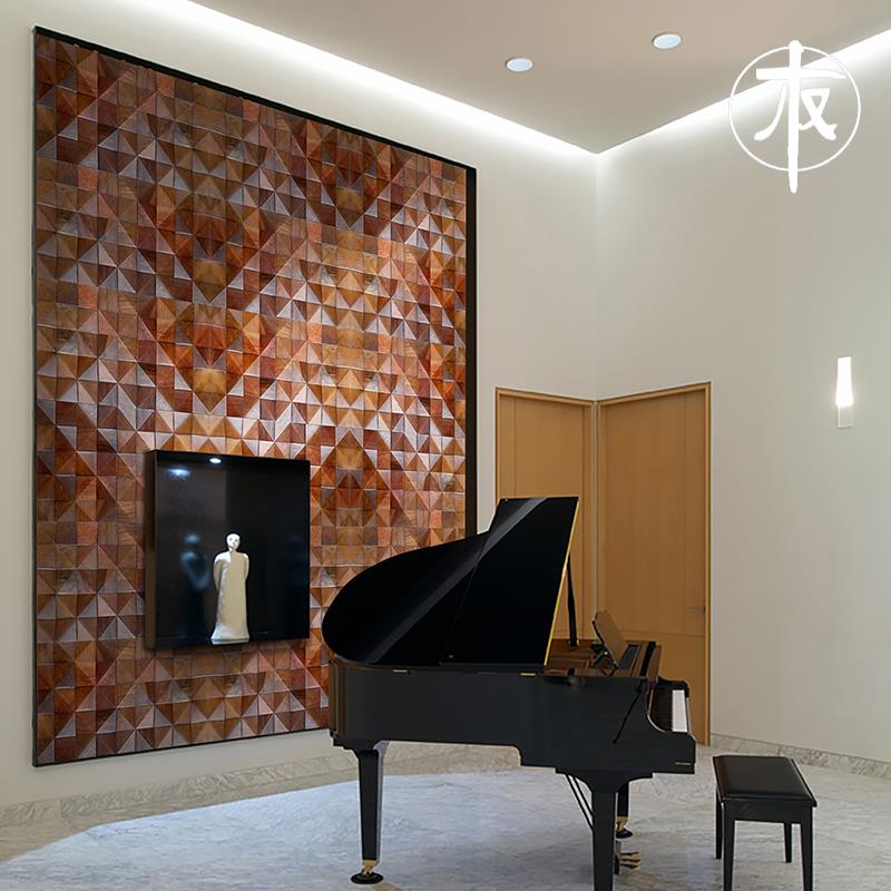 船木实木马赛克 工业风吧台收银台形象背景墙装饰 立体扩散吸音板