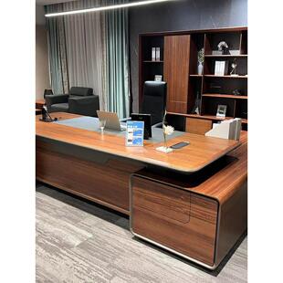 新中式办公桌老板桌现代简约实木大班台经理主管办公桌置物架定制