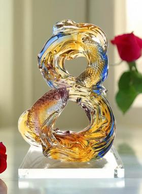 琉璃工艺品水晶鱼摆件轻奢锦鲤中式客厅电视柜装饰品乔迁新居礼物