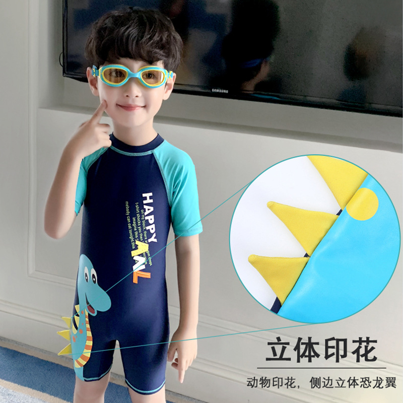儿童泳衣男童女童连体中大童小童长短袖沙滩防晒时尚宝宝可爱泳衣