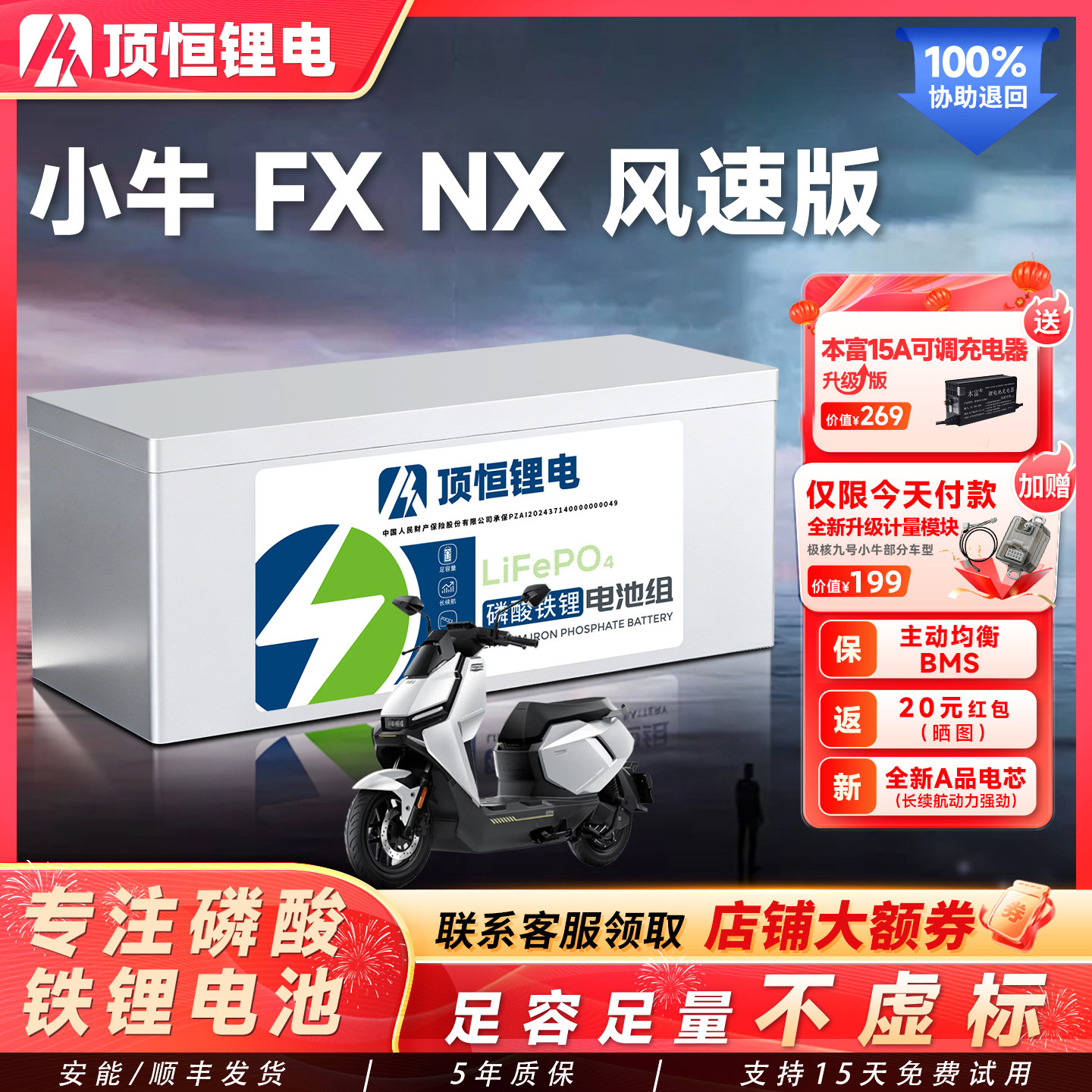 顶恒适用小牛FX/NT磷酸铁锂电池图片