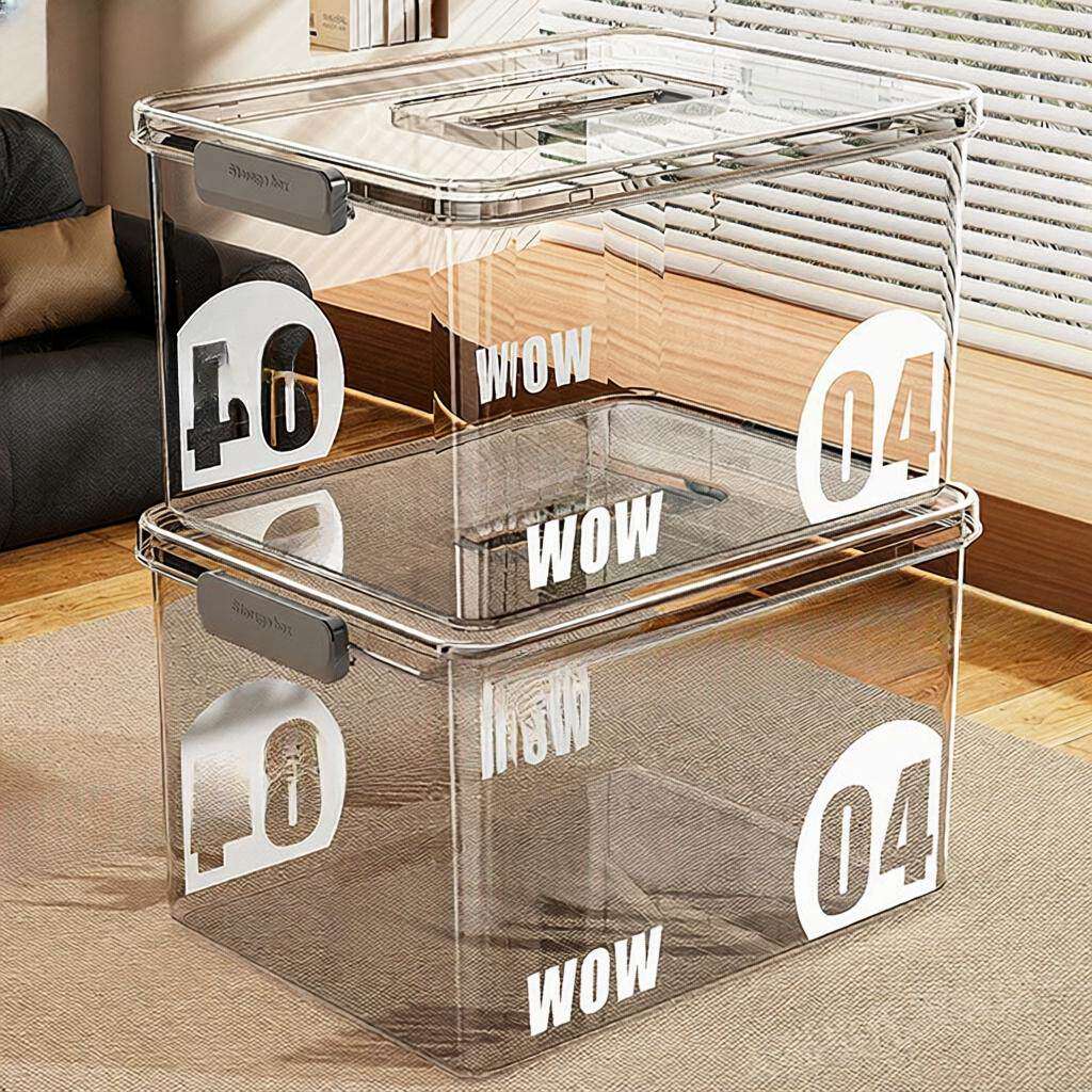 手提透明收纳箱整理箱家用玩具书本零食储物盒超大容量塑料筐