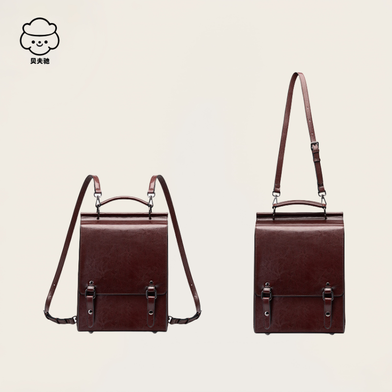 真皮休闲包包双肩包复古女学院风