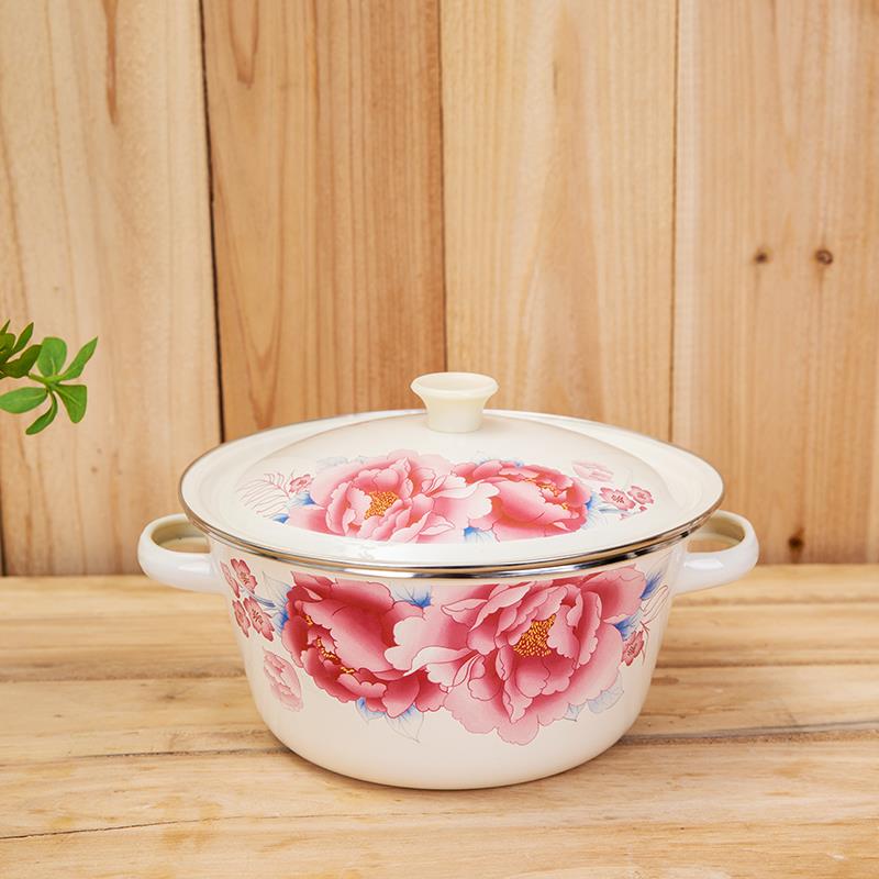 加厚怀旧搪瓷盆双耳带盖子搪瓷碗汤碗猪油碗搅拌碗包水饺拌馅和面