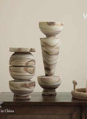 梵其侘寂风创意实木纹几何装饰摆饰中古艺术样板房间酒店民宿摆设