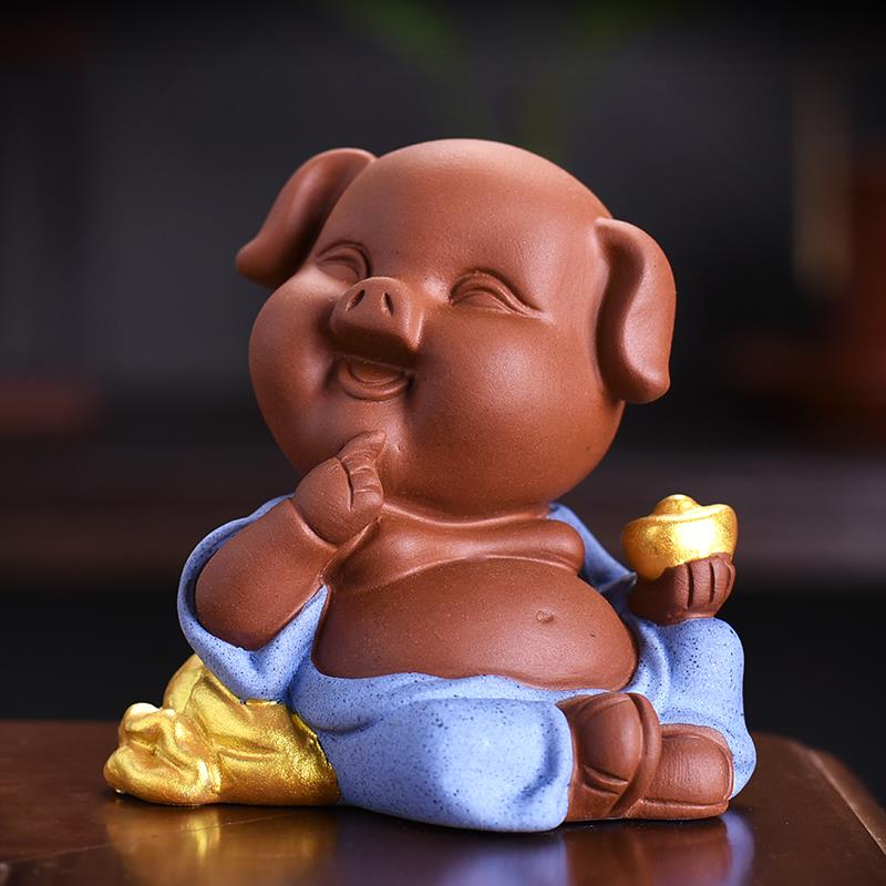 茶宠精品可养紫砂招财茶玩猪创意可爱陶瓷茶室摆设茶盘饰品小摆件