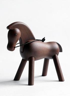 木马 胡桃木实木摆件创意礼品木质生肖丹麦北欧木偶玩偶家居装饰