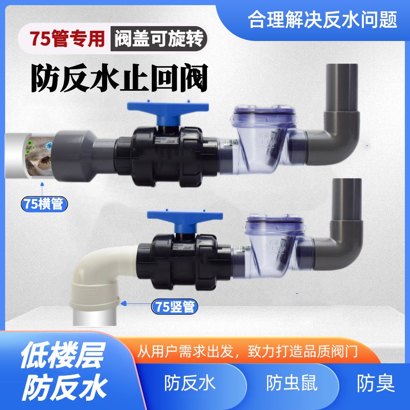 止回阀厨房下水道排水管逆止阀75 pvc管防反水止逆阀二楼防倒灌阀