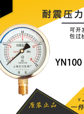 亿川压力表抗震防震耐振耐震带油压力表YN100 0-1.6 0.6 2.5 1MPA