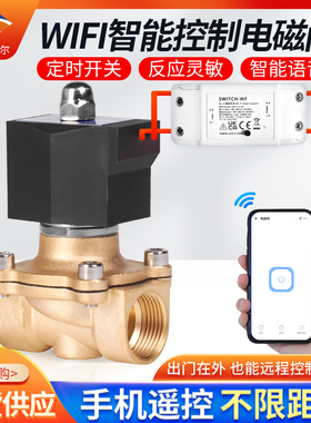 遥控电磁阀水阀220V智能手机wifi无线远程控制自动浇水开关铜阀门