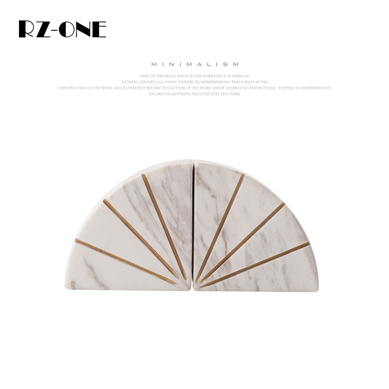 rzone 大理石轻奢书档样本间书房装饰品书靠扇形工艺术品软装摆件