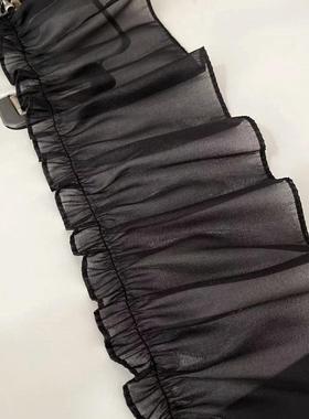 1米价12厘米黑白色星光纱褶皱木耳边洛丽塔洛克窗帘家居花边辅料