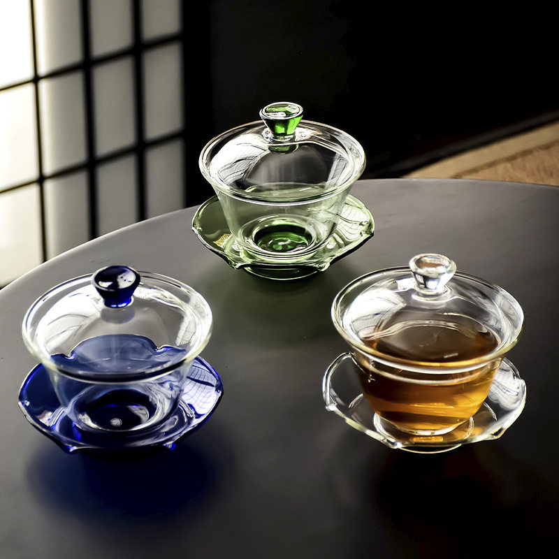 围炉冰茶高硼硅玻璃小盖碗品茶杯主人杯女生茶杯套装泡茶功夫茶具