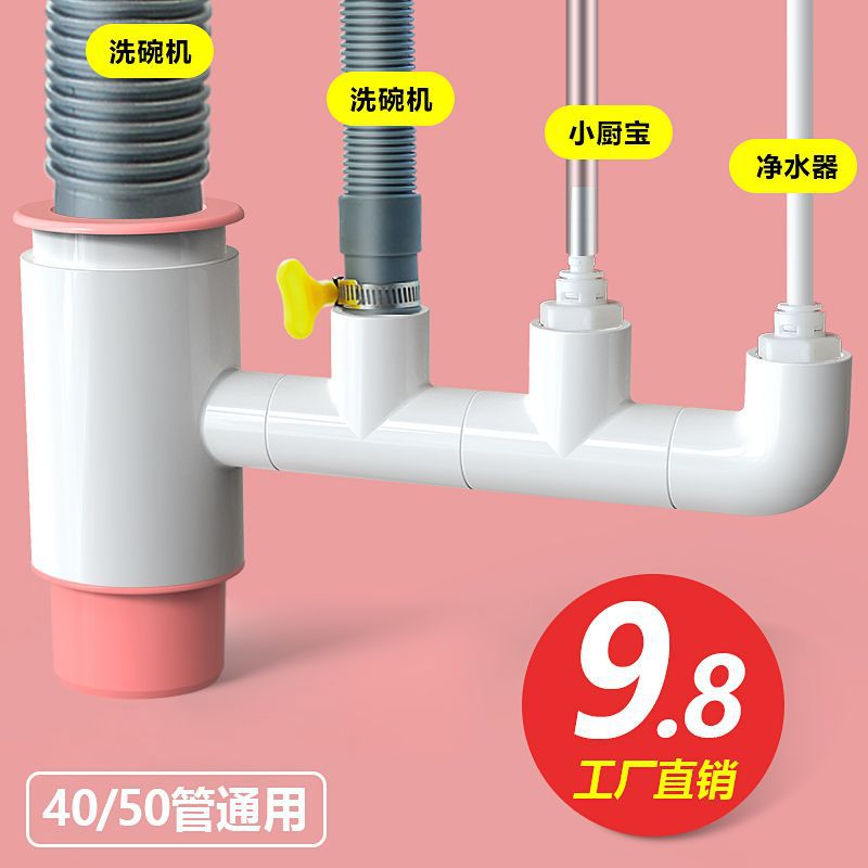厨房水槽洗碗机净水器下水管道小厨宝洗衣机排水管二合一接头三通