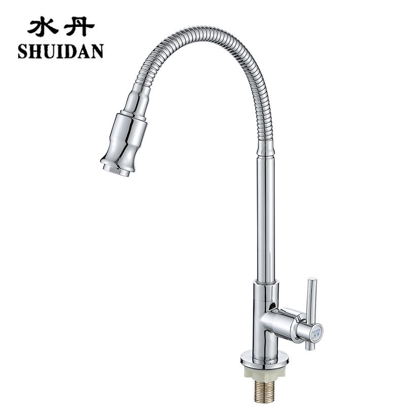 全铜厨房不锈钢盆水槽立式水龙头单冷洗菜盆阳台旋转洗碗池水龙头