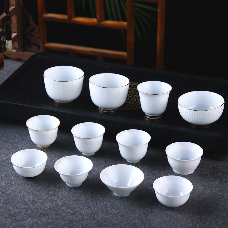 羊脂玉描边小茶杯高温白瓷功夫茶杯陶瓷小号品茗杯家用主人杯杯子