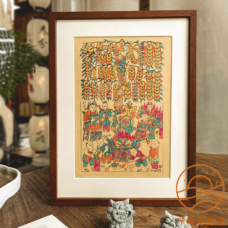 摇钱树中古风客厅玄关装饰画新中式喜庆寓意好卧室餐厅高档挂画图片