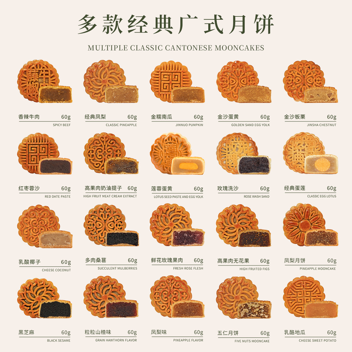 广式月饼散装多口味蛋黄莲蓉五仁月饼