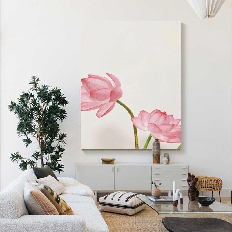定做新中画式原大粉荷花厅装饰木风花莲纯手绘油画肌色理幅客玄关图片