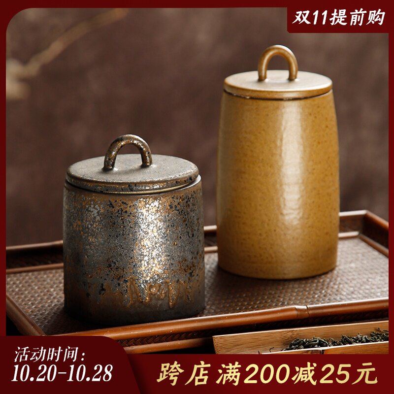 粗陶茶叶罐醒茶罐日式茶仓陶瓷密封储存罐子普洱复古茶盒包装茶具