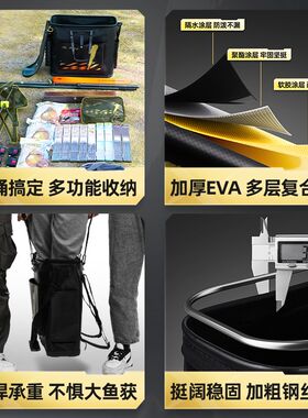 汉鼎一号活鱼桶j装鱼箱鱼护桶可折叠新款钓箱加厚水桶多功能装鱼