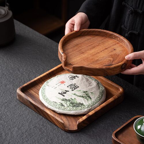 胡桃木分茶盘原木圆形方形茶饼盘B实木白茶普洱茶赏茶盘茶具茶饼