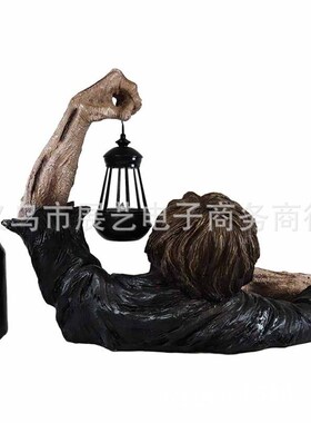 跨境新款树脂摆件花园装饰品僵尸提灯万圣节恐怖雕W塑树脂工艺品
