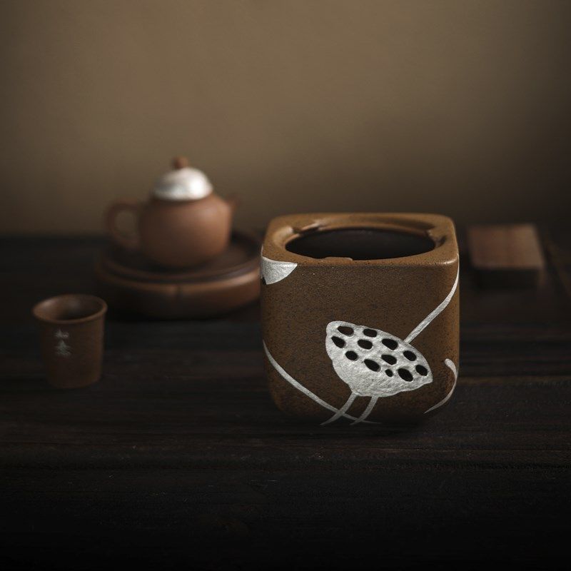 【灰念酱釉描银荷塘温茶炉】围z炉煮茶器明火煮茶壶蜡烛炉酒精炉,餐饮具,煮茶炉,淘宝优惠券,粉丝福利购,淘宝优惠卷