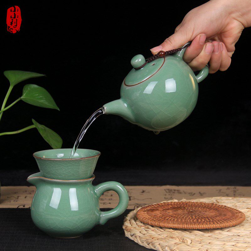 小利青瓷 整套茶具 陶瓷器 汝窑功夫茶具L套装复古耐热泡茶壶包邮