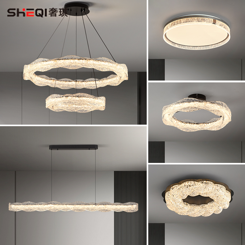 意式轻奢客厅吊灯大厅主灯2025新款高级感铂晶树脂中山灯具吸顶灯