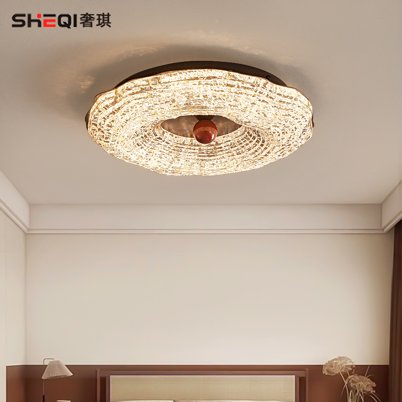 卧室灯2025年新款吸顶灯北欧简约创意超薄圆形led中古风房间灯具